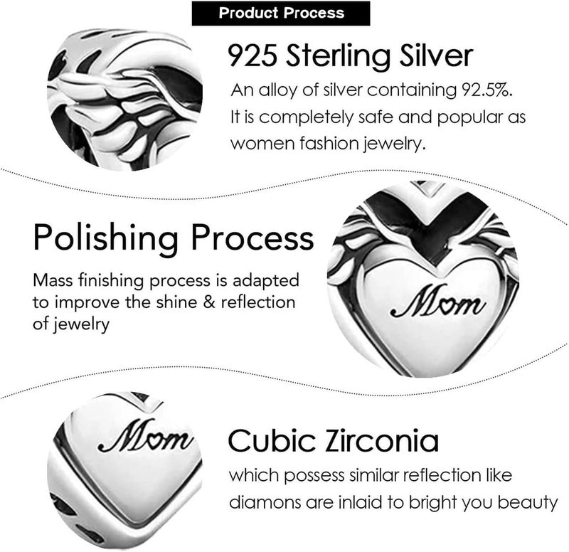 VALGACLS 925 Sterling Silver Family Love Mom Mouse Heart Charms for Bracelets Necklace Valentine's Day Mother's Day Jewelry Charm for Women - Image 5